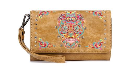 FIO-013 BR  Montana West Sugar Skull Collection Wallet/Crossbody