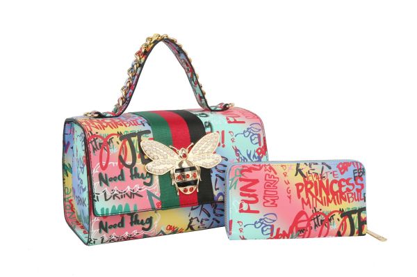 HGSF-0105W MT4 Graffiti Queen Bee Stripe 2-in-1 Boxy Satchel