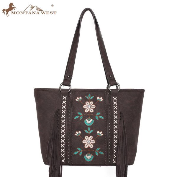 WG01-8317 CF Embroidered Floral Fringe Concealed Carry Tote（Wrangler by Montana West）