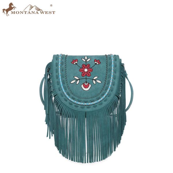 WG01-8360 TQ Embroidered Floral Fringe Crossbody