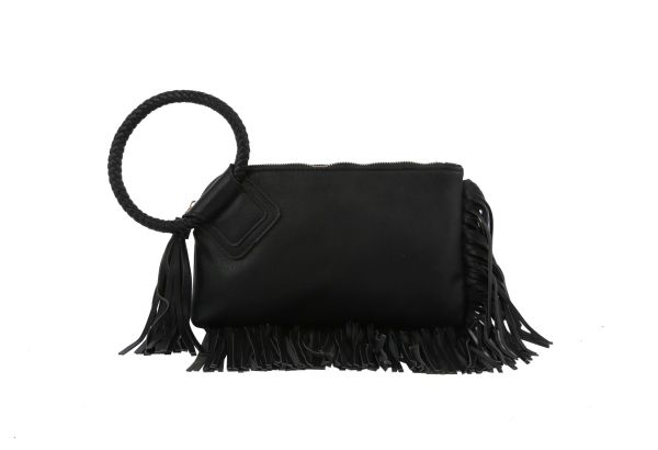 JY-0378 BK FRINGE WRISTLET CLUTCH 