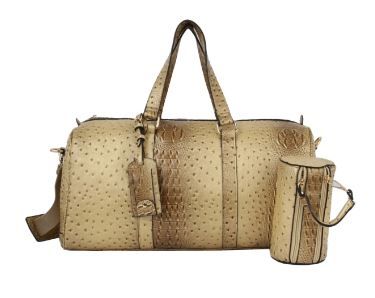 LF128-gd Ostrich Croc 2-in-1 Duffle & Makeup Pouch Set