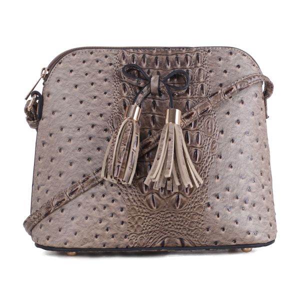 LF5009N 1N TP Ostrich Croc Tassel Zip Dome Crossbody Bag Satchel 