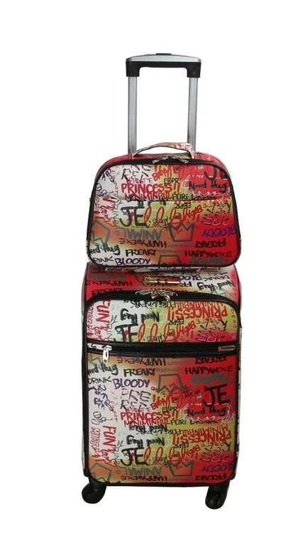 LGOT01-G MT2 Fashion Faux Leather GRAFFITI 2 Piece Luggage 