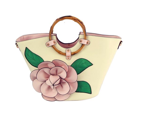 LHU346 PK BAMBOO HANDLE FLOWER BAG