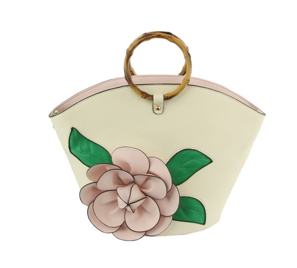 LHU459 PK BAMBOO HANDLE FLOWER BAG