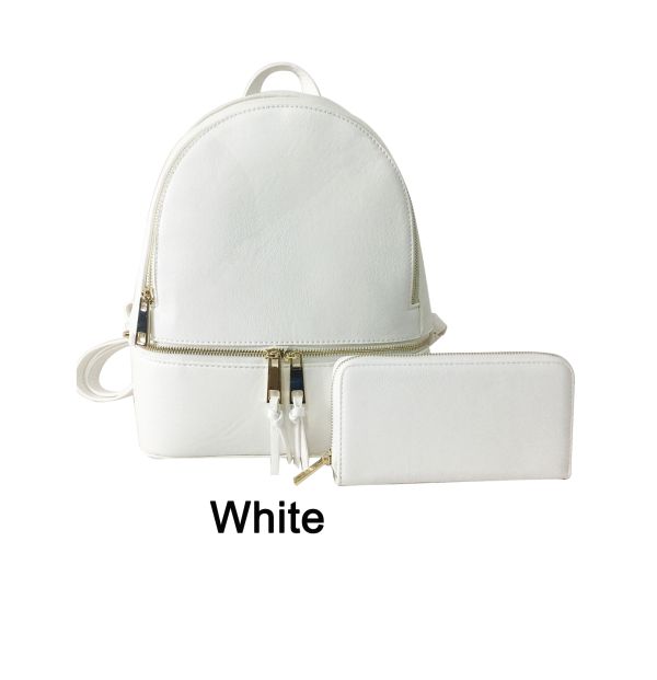 LP1062W WHITE  FASHIONBACKPACK WITH WALLAET