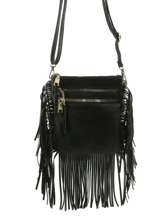 LQ281 BK FRINGE CROSSBODY BAG