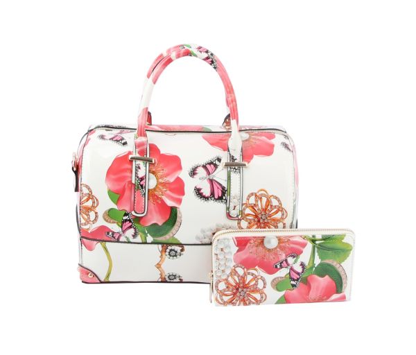 LY097-1W BG 2IN1 FLORAL PRINT DUFFEL BAG WITH WALLET SET