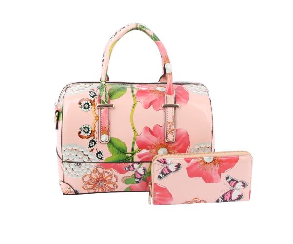 LY097-1W BS 2IN1 FLORAL PRINT DUFFEL BAG WITH WALLET SET