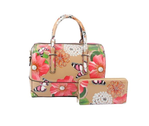 LY097-1W ND 2IN1 FLORAL PRINT DUFFEL BAG WITH WALLET SET