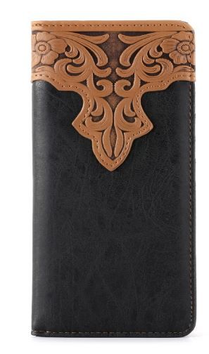 MW-607 BK Embossed Vintage Floral Men's Bifold Long PU Leather Wallet