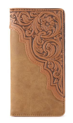 MW-611 BR Embossed Floral Men's Bifold Long PU Leather Wallet