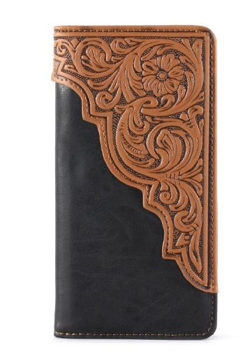 MW-612 BK Embossed Floral Men's Bifold Long PU Leather Wallet