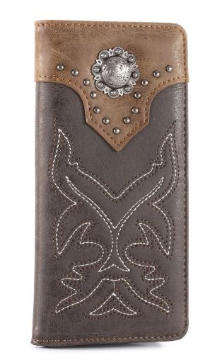 MW-614 CF Embroidered Boot Scroll Men's Bifold Long PU Leather Wallet