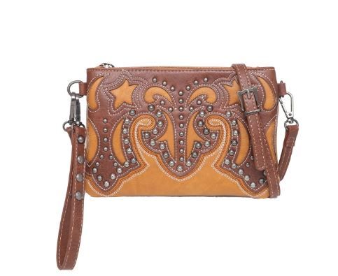 MW1055-181 BR  Montana West Embroidered Collection Clutch/Crossbody