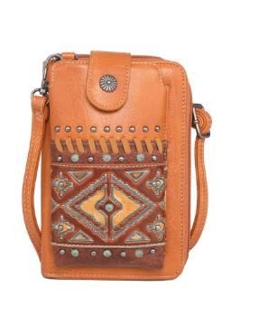 MW1066-183 BR Montana West Aztec Tooled Collection Phone Wallet/Crossbody