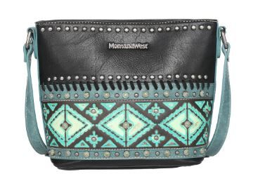 MW1066-8360 BK  Montana West Aztec Tooled Collection Crossbody Bag