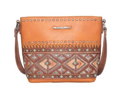 MW1066-8360 BR  Montana West Aztec Tooled Collection Crossbody Bag