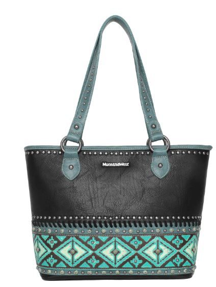 MW1066G-8317 BK  Montana West Aztec Tooled Collection Concealed Carry Western Tote