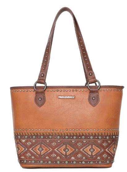 MW1066G-8317 BR  Montana West Aztec Tooled Collection Concealed Carry Western Tote