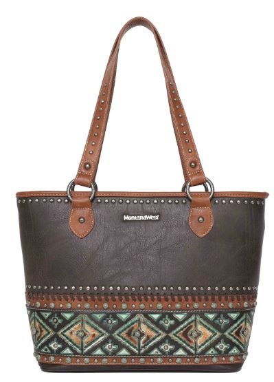 MW1066G-8317 CF  Montana West Aztec Tooled Collection Concealed Carry Western Tote