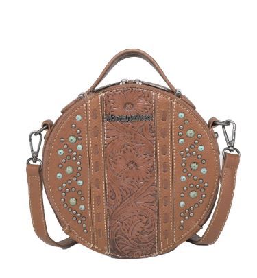 MW1067-118 BR Montana West Embossed Collection Crossbody Circle Bag