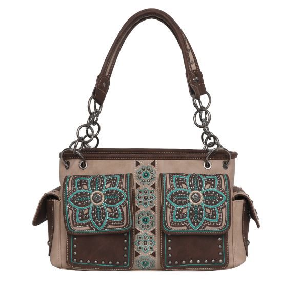 MW1072G-8085 KH Montana West Floral Embroidered Collection Concealed Carry Satchel