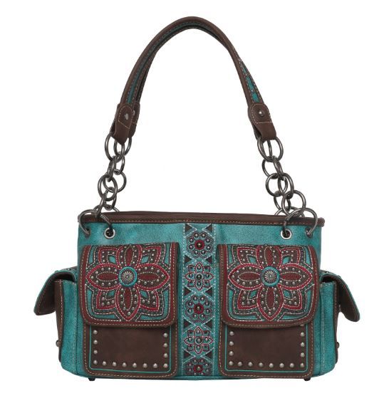 MW1072G-8085 TQ Montana West Floral Embroidered Collection Concealed Carry Satchel