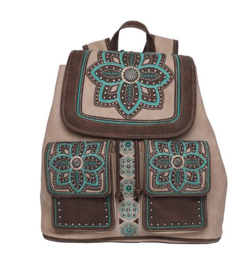 MW1072G-9110 KH  Montana West Floral Embroidered Collection Concealed Carry Backpack