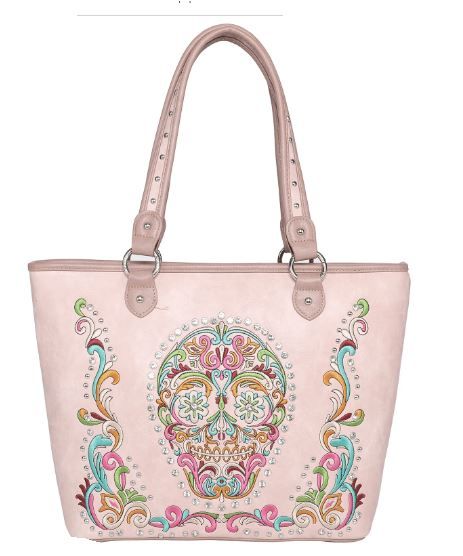 MW1078G-8317 PK Montana West Sugar Skull Collection Concealed Carry Large Tote