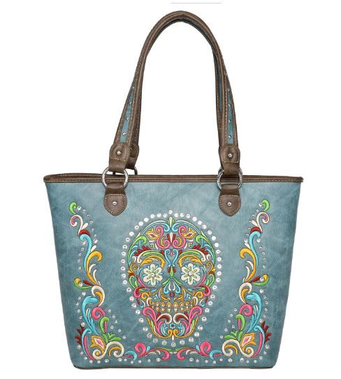 MW1078G-8317 TQ Montana West Sugar Skull Collection Concealed Carry Large Tote