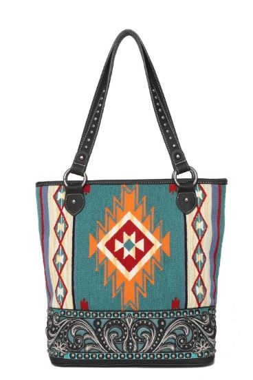 MW1095G-8113 BK Montana West Aztec Tapestry Concealed Carry Tote