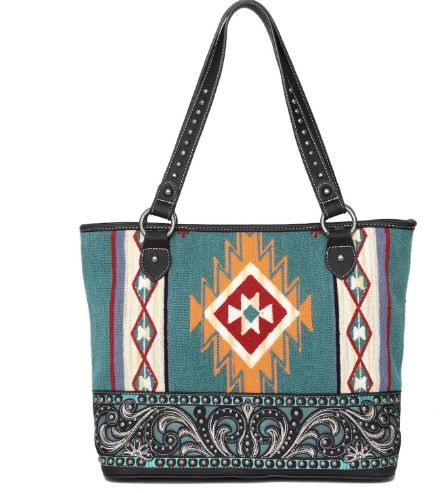 MW1095G-8317 BK Montana West Aztec Tapestry Concealed Carry Tote