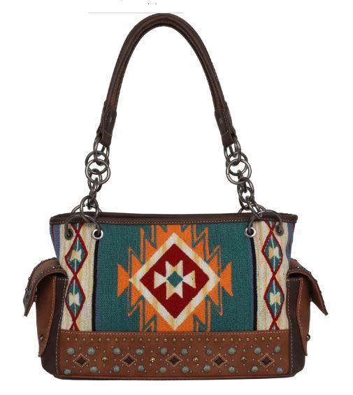 MW1097G-8085 BR Montana West Aztec Tapestry Concealed Carry Satchel