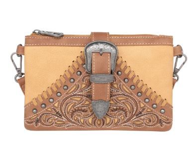 MW1111-181 BR  Montana West Floral Embroidered Buckle Collection Clutch/Crossbody