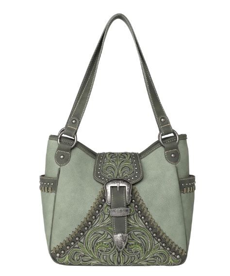 MW1111G-8005 GN Montana West Floral Embroidered Buckle Collection Concealed Carry Satchel