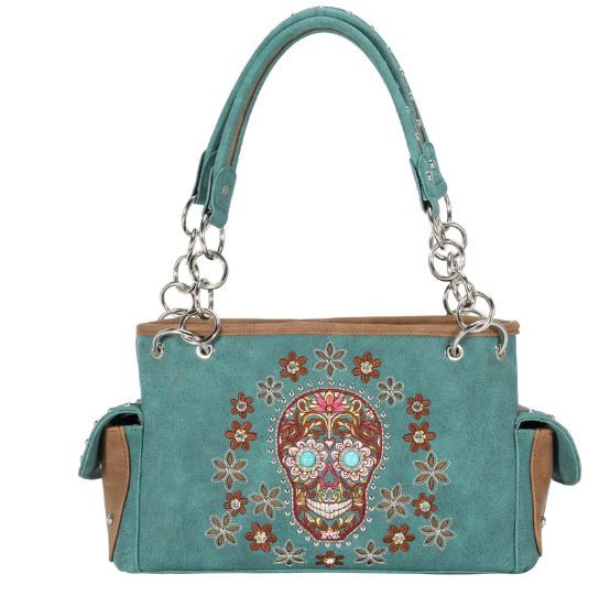 MW1121G-8085 TQ  Montana West Sugar Skull Collection Concealed Carry Satchel