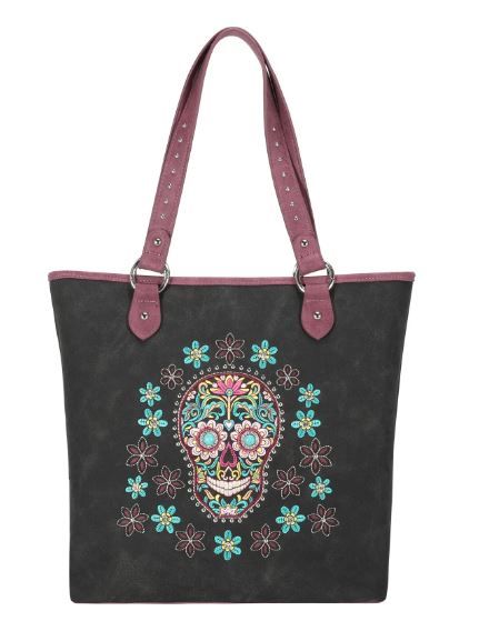 MW1121G-8317 BK Montana West Sugar Skull Collection Concealed Carry Tote