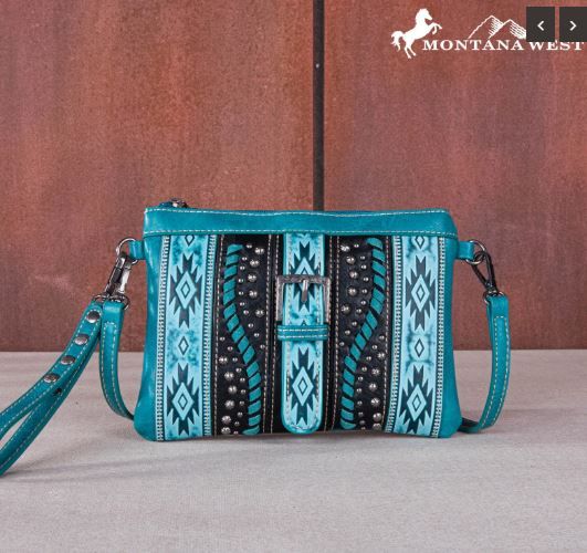 MW1134-181 GN Montana West Aztec Tooled Collection Clutch/Crossbody