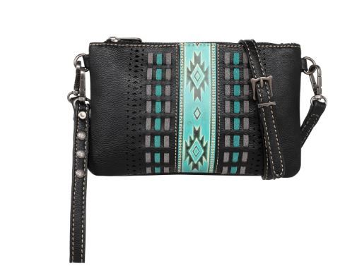 MW1153-181 BK  Montana West Aztec Embossed Collection Clutch/Crossbody