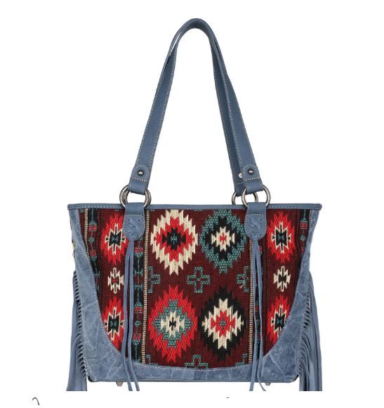 MW1174G-8317 NY Montana West Aztec Tapestry Fringe Concealed Carry Tote