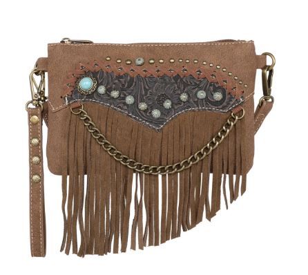 MW1201-181 BR Montana West Tooled Collection Crossbody/Wristlet