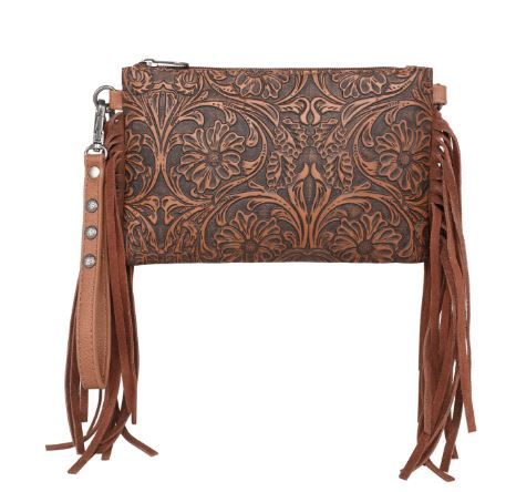 MW1217-181 BR Montana West Tooled Collection Clutch/Crossbody