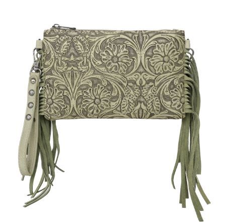 MW1217-181 GN Montana West Tooled Collection Clutch/Crossbody