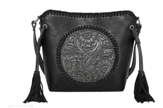 MW1218-8360 BK Montana West Tooled Collection Saddle Bag