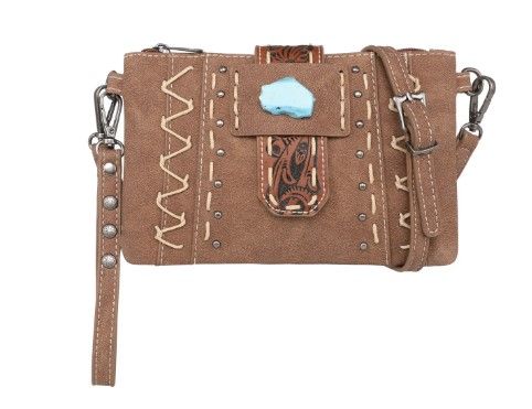 MW1221-181 BR Montana West Tooled Collection Clutch/Crossbody