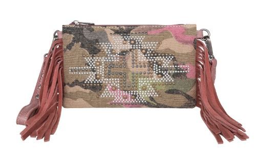 MW1226-181 PK Montana West Aztec Camo Print Canvas Crossbody/Wristlet