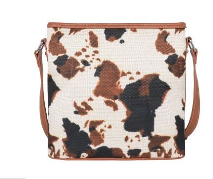 MW1236-8360 BR Montana West Cow Pattern Print Canvas Crossbody