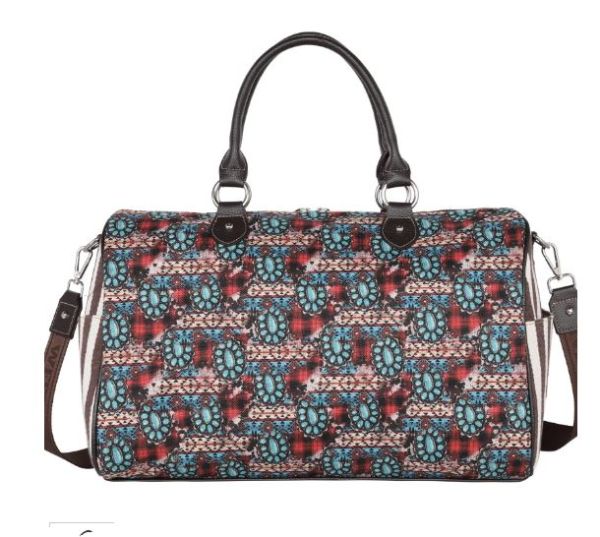 MW1234-5110 HPK Montana West Aztec Squash Blossom Print Canvas Weekender Bag